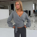 Wool blend wrap cardigan - mellem grå