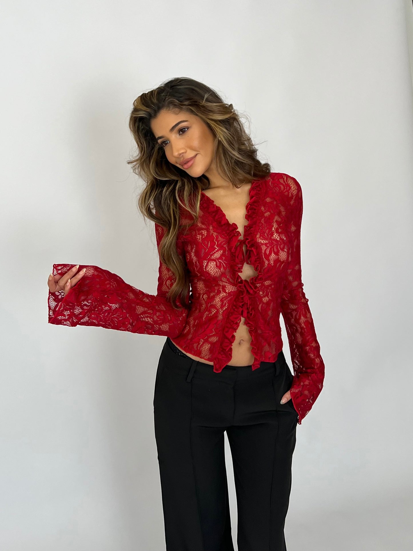 Trim lace top - mørk rød