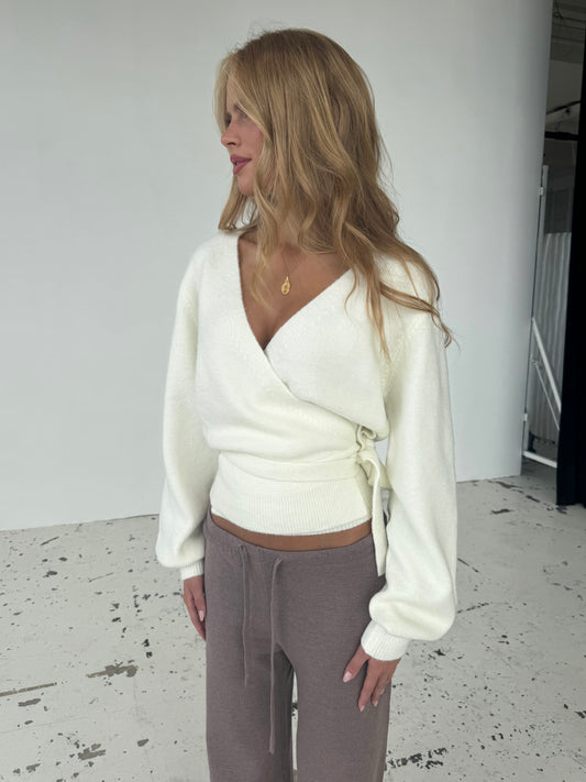 Wool blend wrap cardigan - hvid