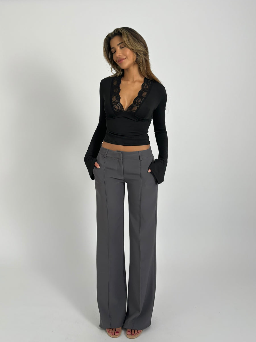 Vera Wide low waist bukser - mørk grå