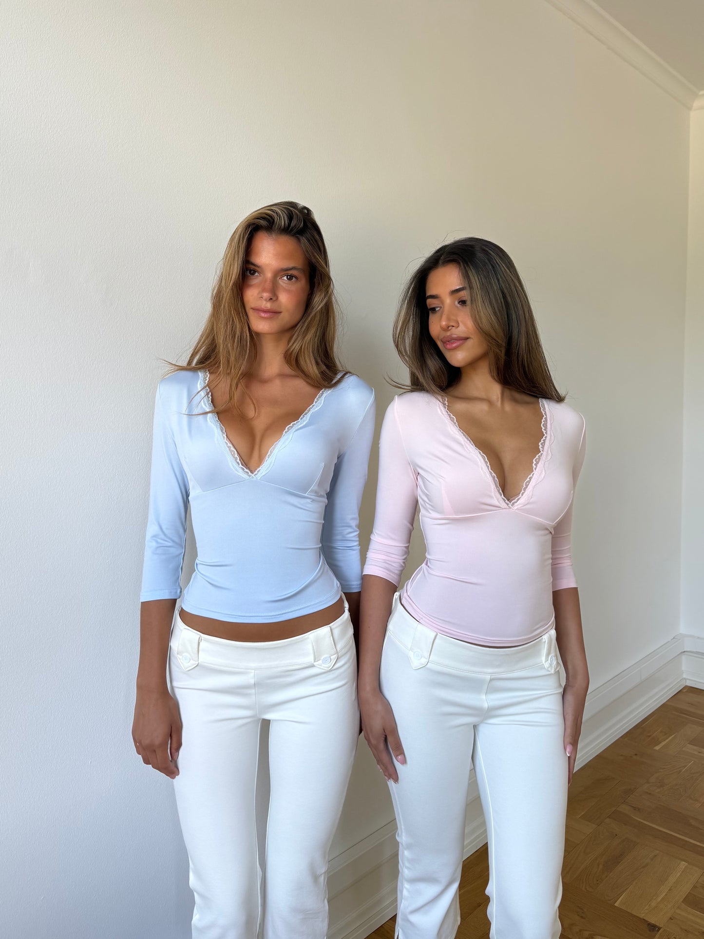 Quarter sleeve lace top - lyserød