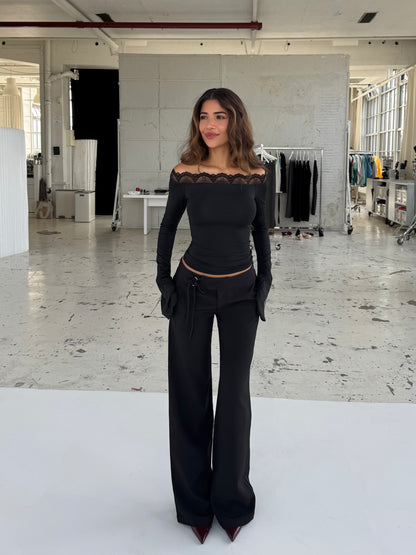 Buckle low waist bukser - sort