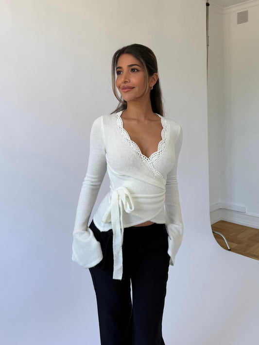Wool crochet ballerina cardigan - hvid