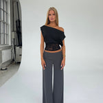 Flowy low waist bukser - mørk grå