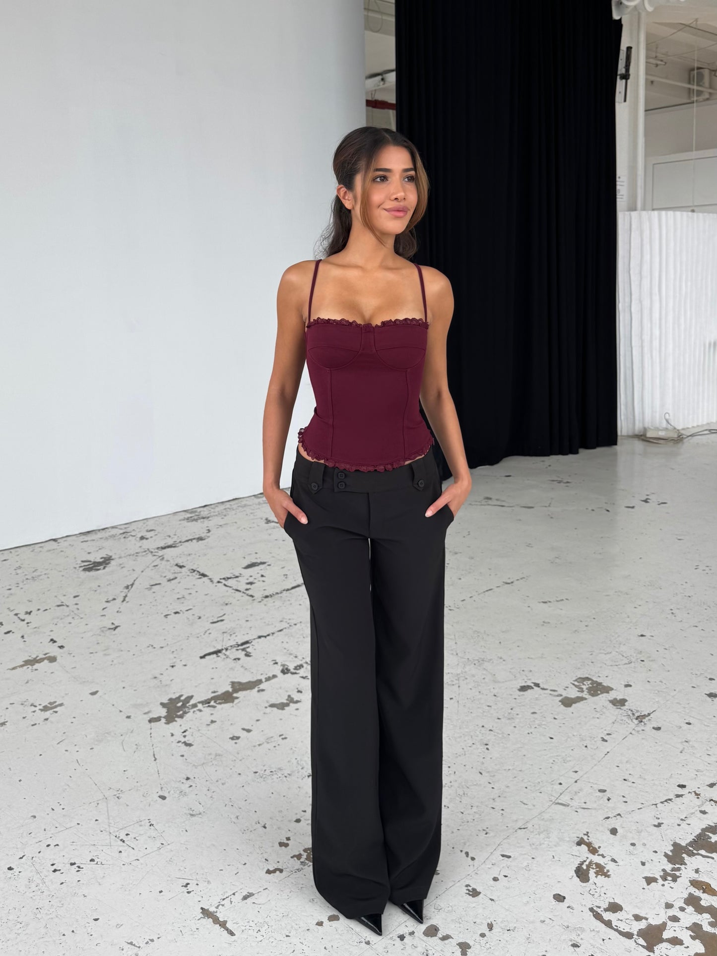 Lula lace corset top - mørk rød
