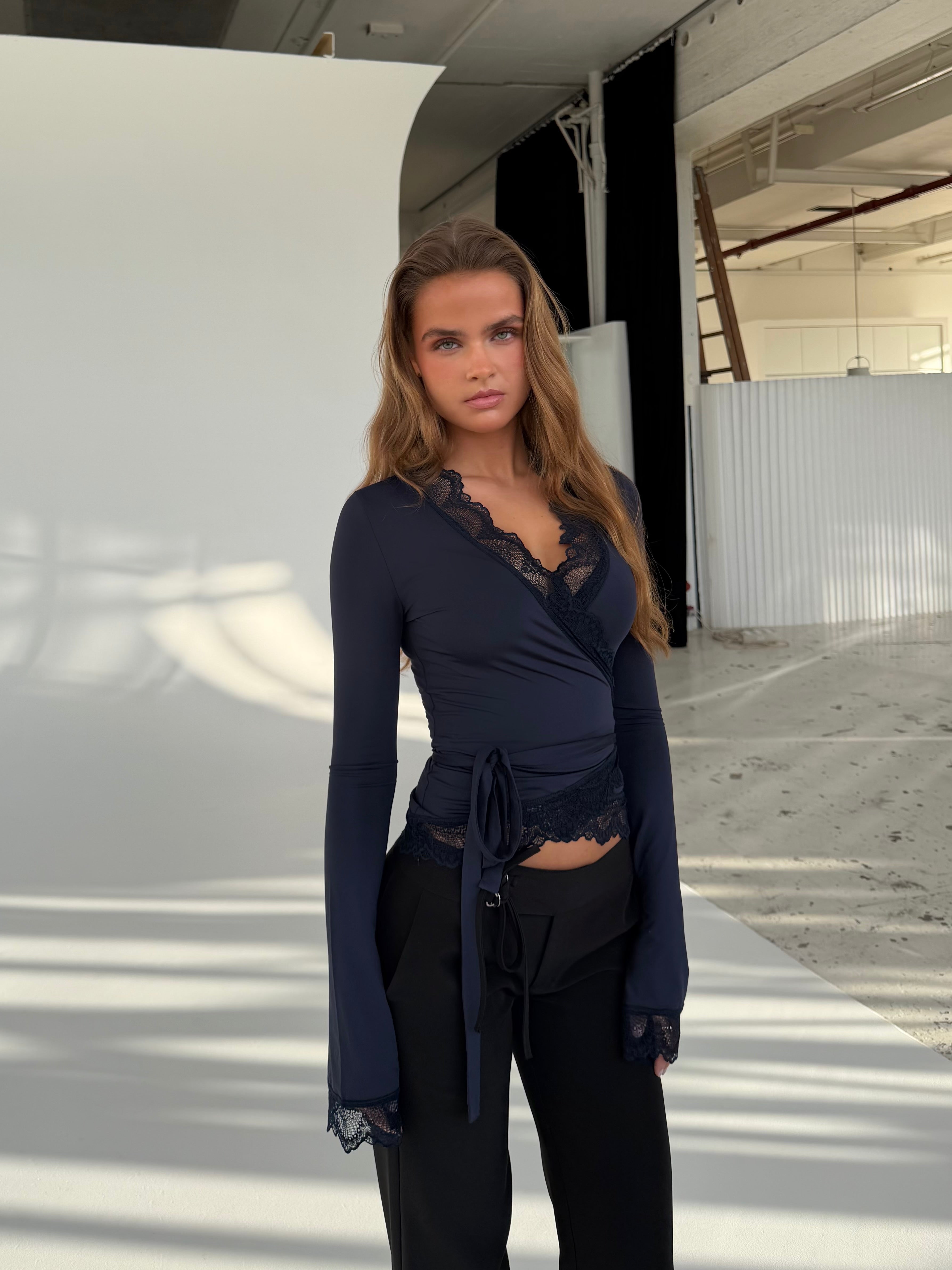 New ballerina basic lace top - mørk blå