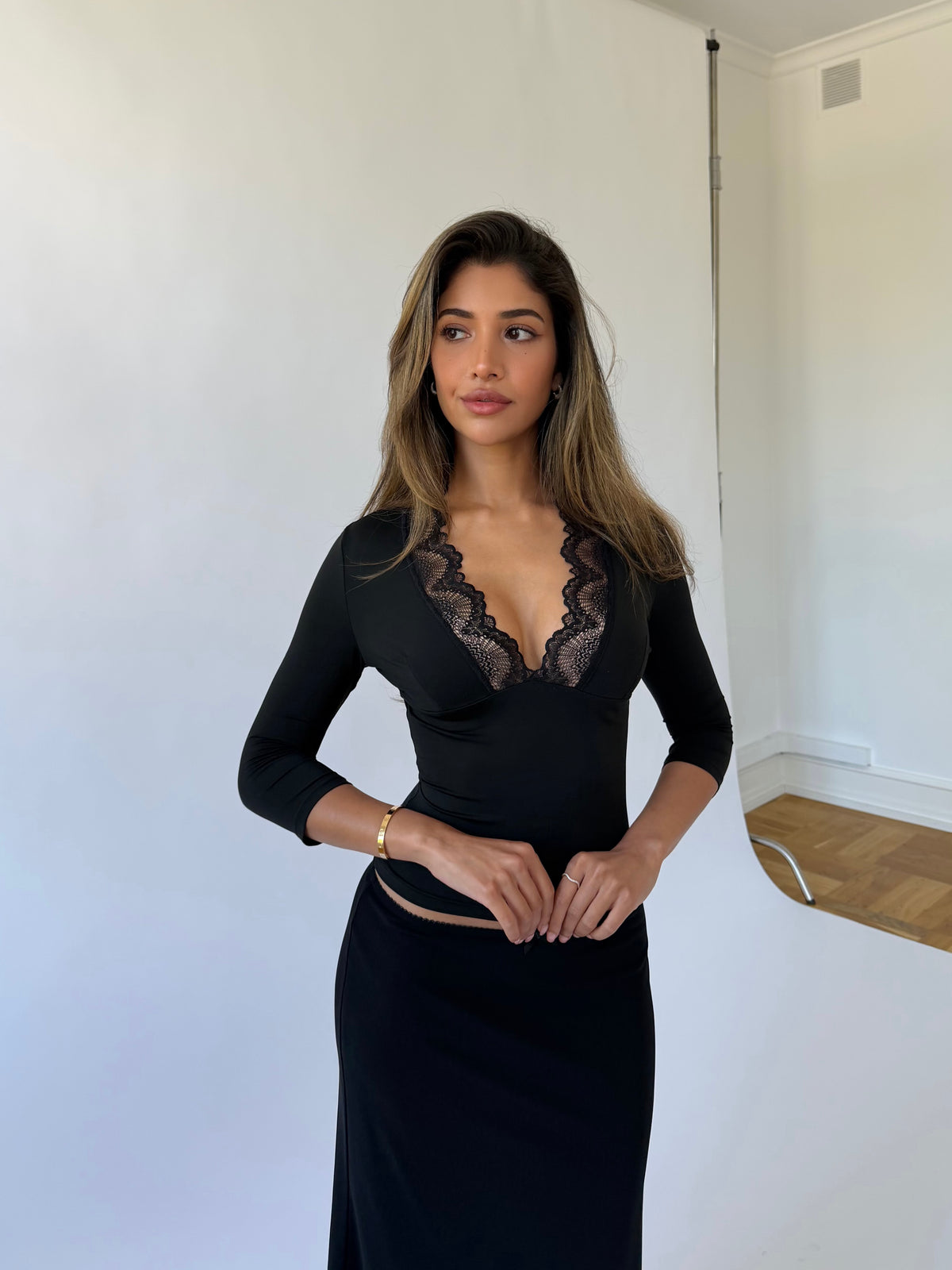 Lucia quarter sleeve top - sort