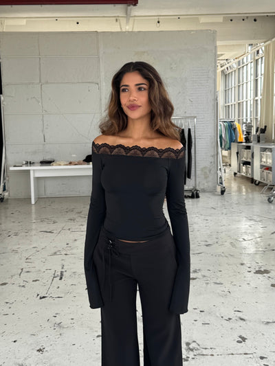 Bari basic lace top - sort