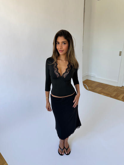 Lucia quarter sleeve top - sort