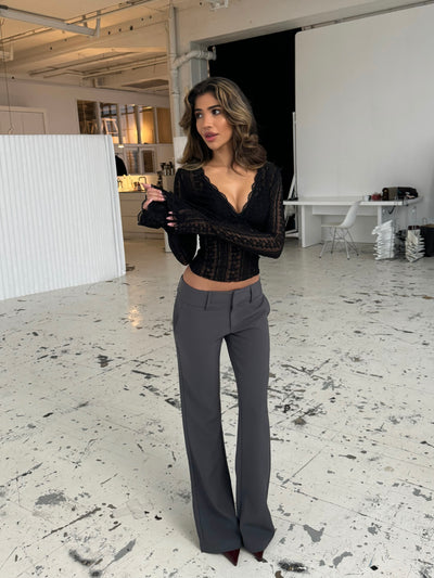 Livia low waist bukser - mørk grå