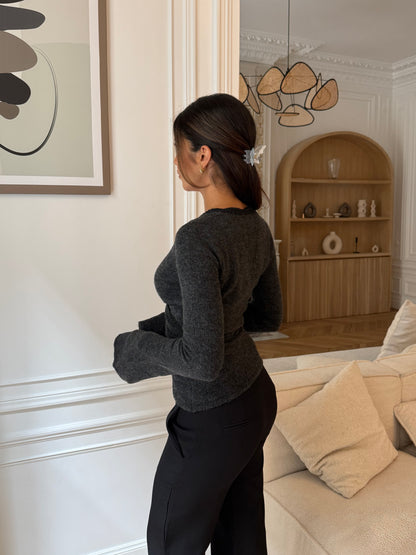 Wool crochet ballerina cardigan - mørk grå