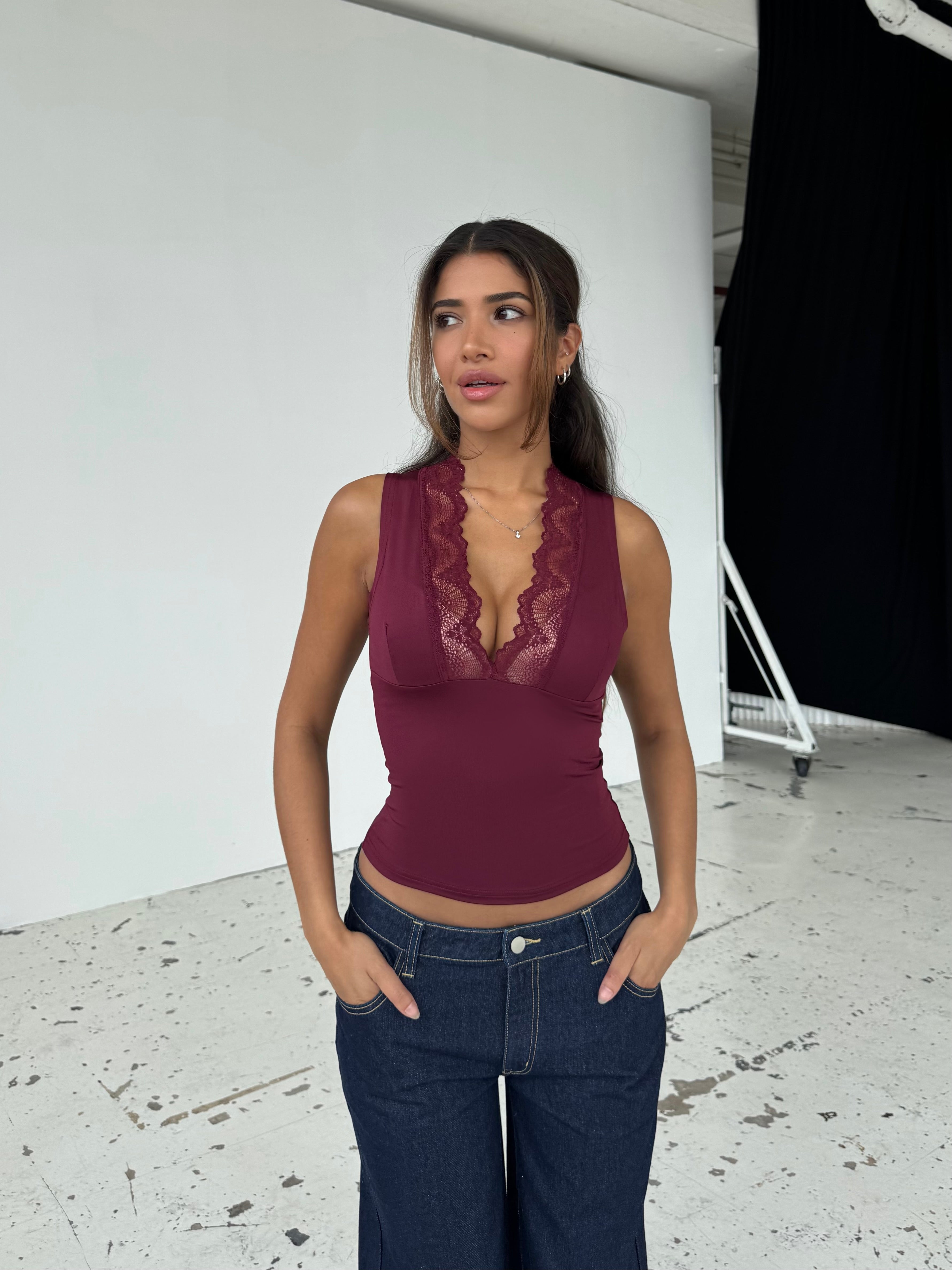 Lucia basic lace top - bordeaux