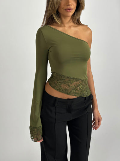 Slope lace top - army grøn