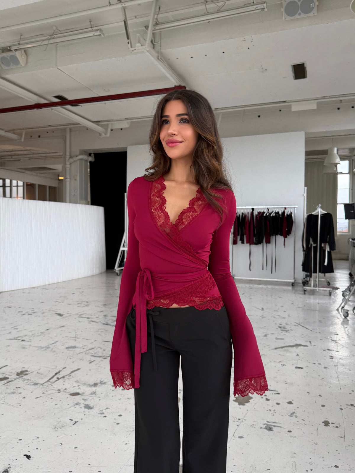 New ballerina basic lace top - mørk rød