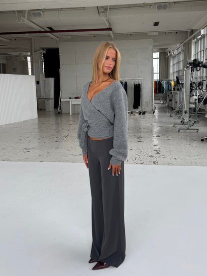 Wool blend wrap cardigan - mellem grå