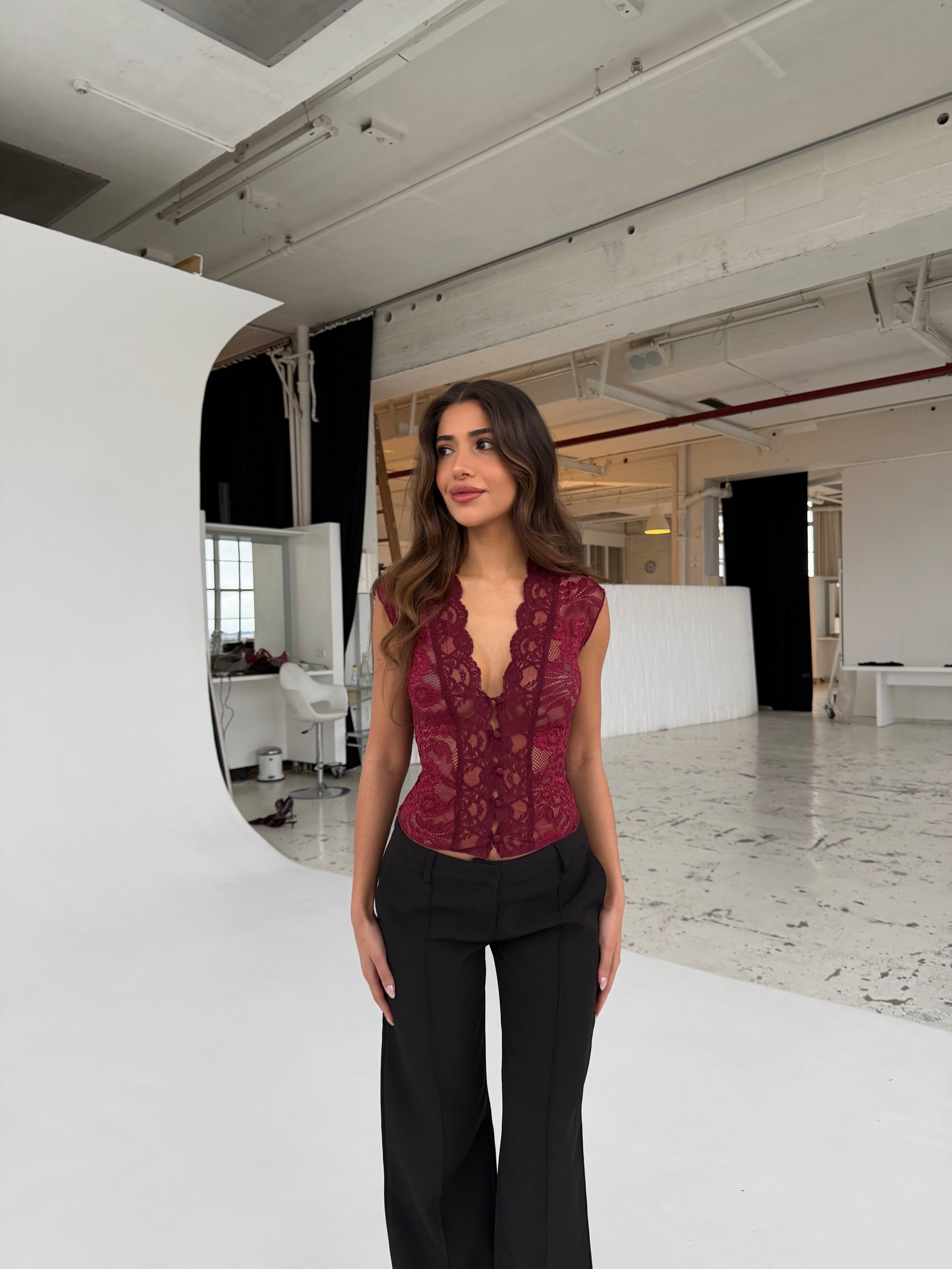 Pretty Luna lace tee - bordeaux