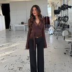 New ballerina basic lace top - mørk brun