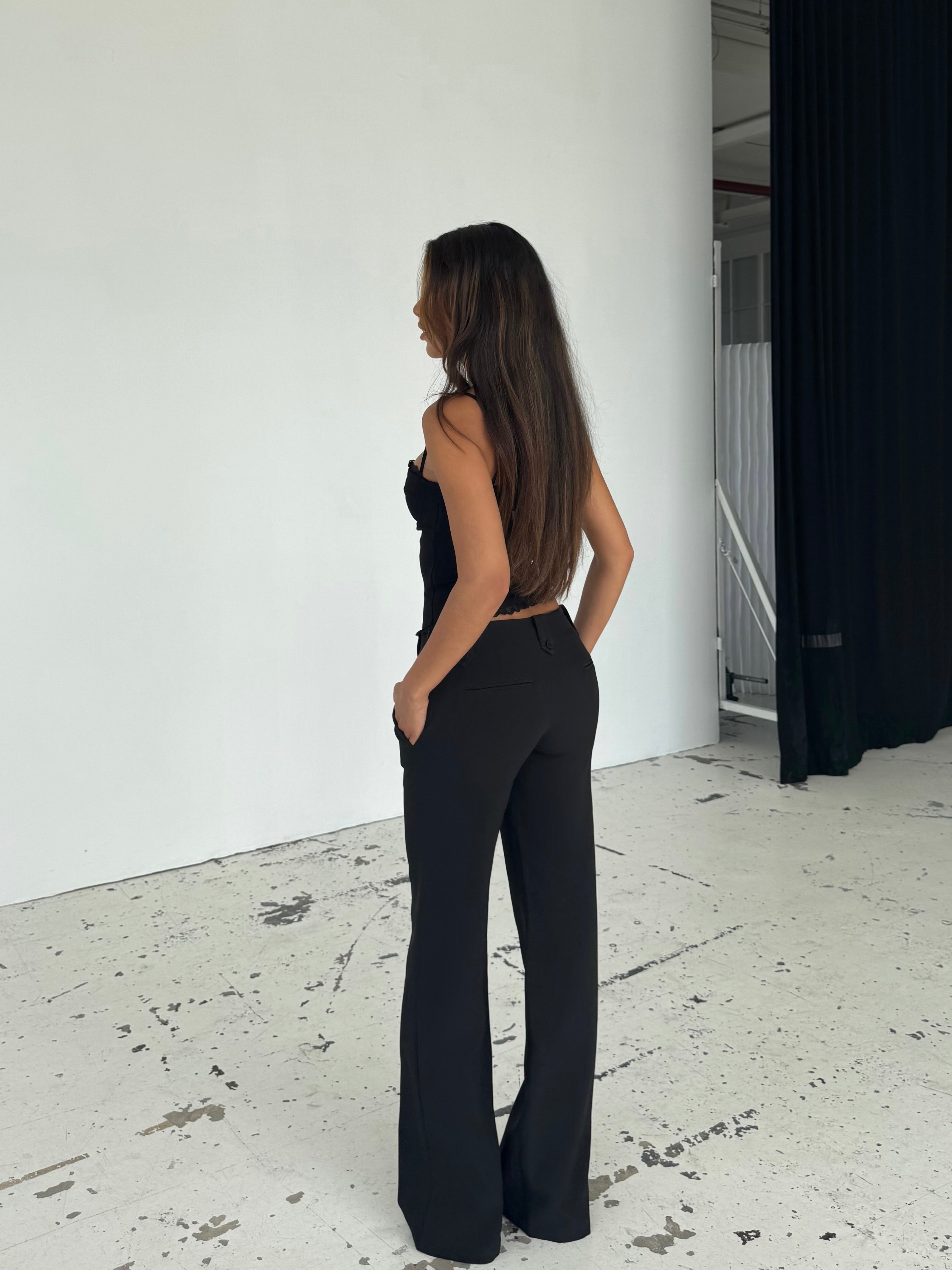 TALL Button low waist bukser - sort