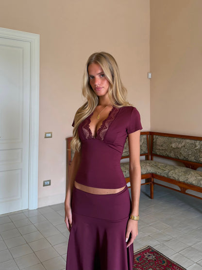 Lucia basic lace tee - bordeaux