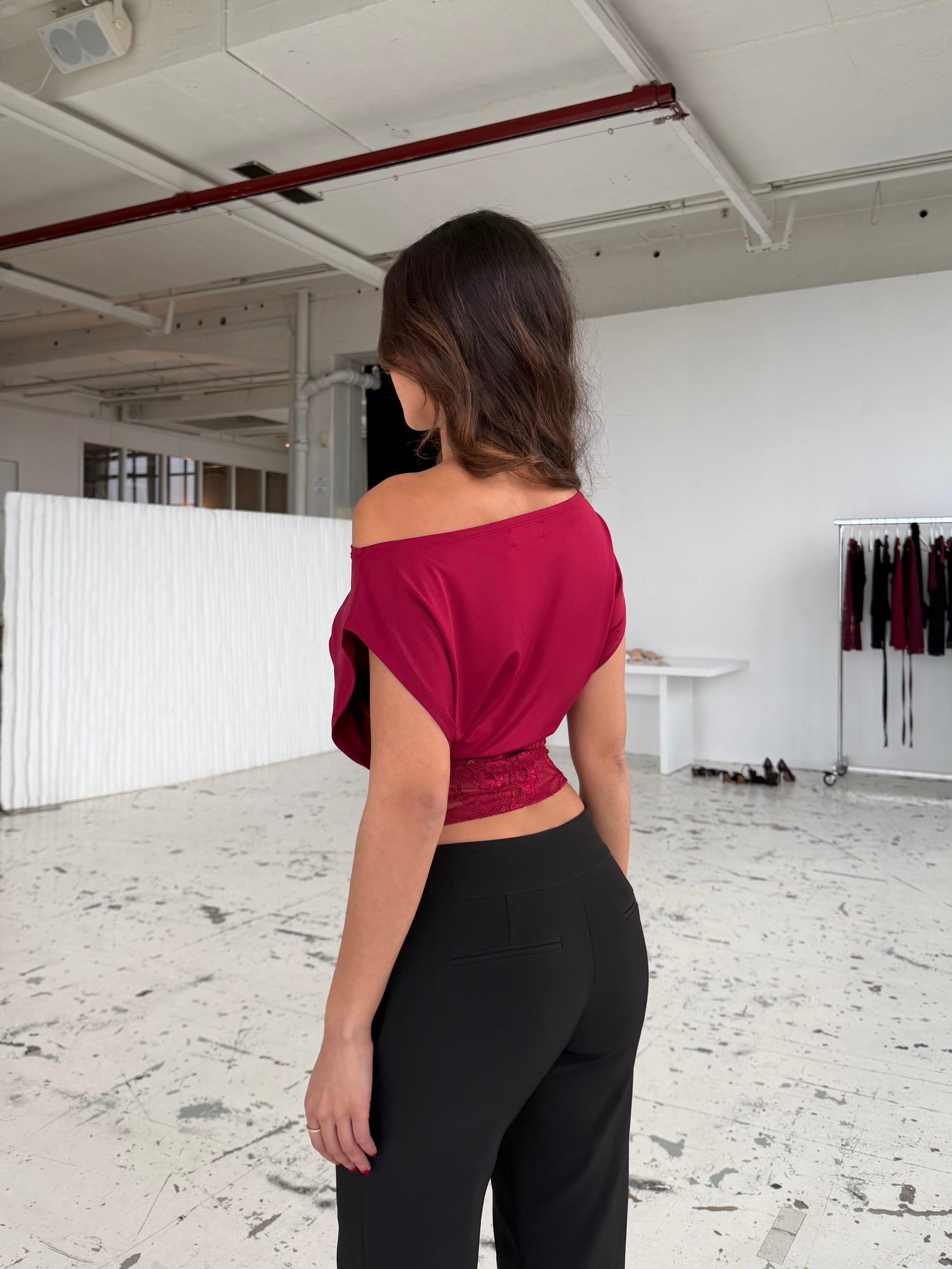 Hera basic lace top - mørk rød