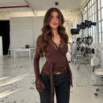 New ballerina basic lace top - mørk brun