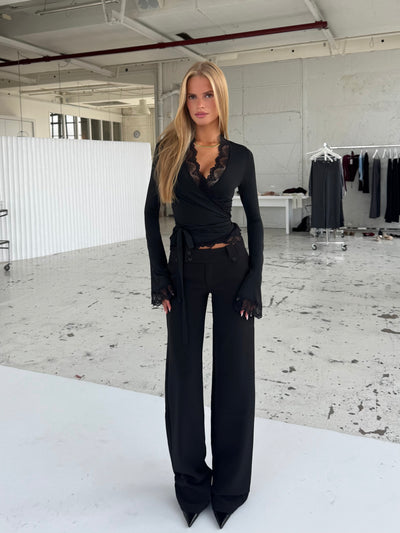 TALL Button low waist bukser - sort