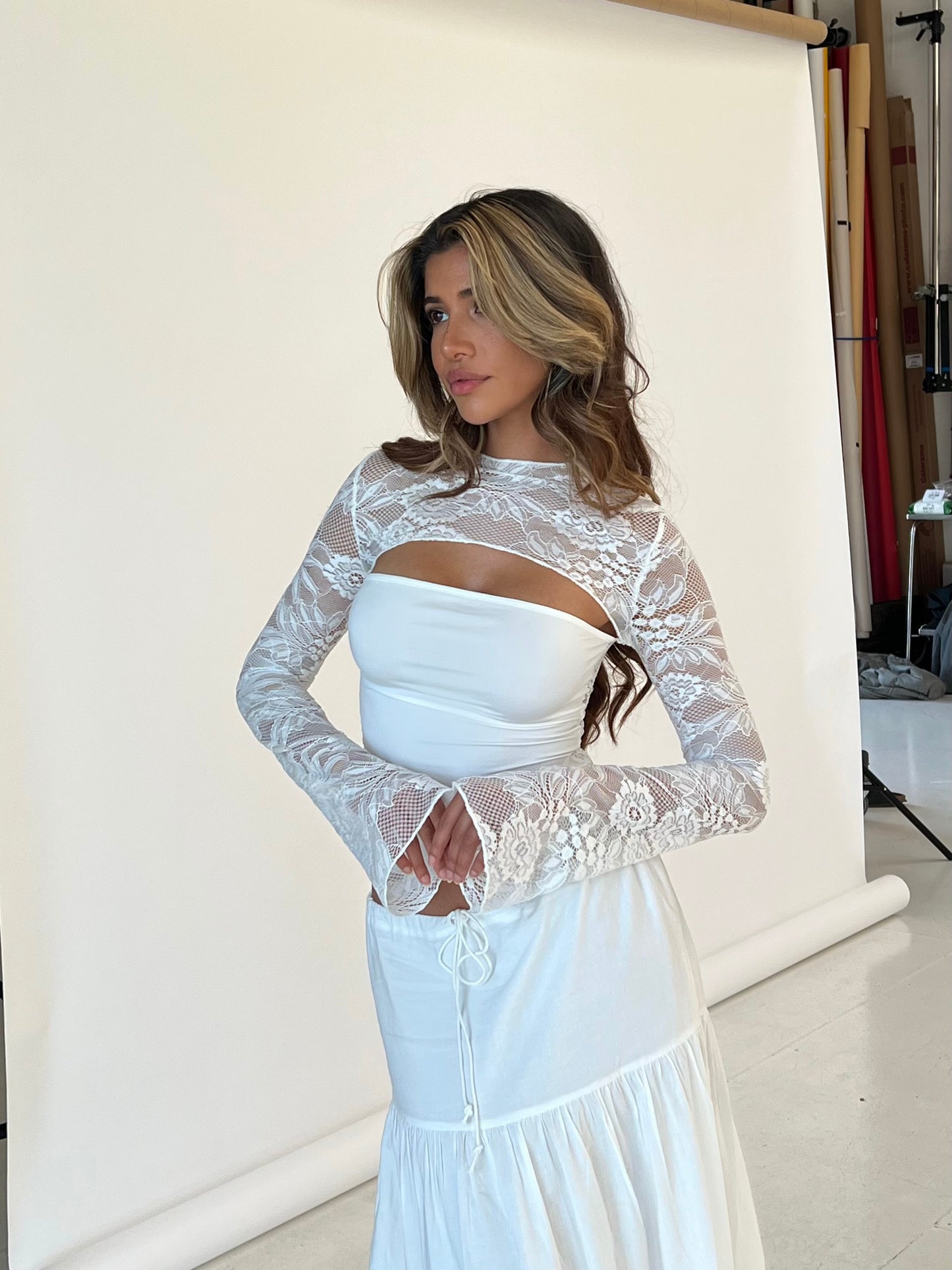 Lara lace long sleeve top - hvid