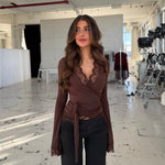 New ballerina basic lace top - mørk brun