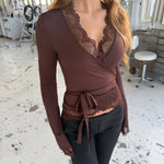 New ballerina basic lace top - mørk brun