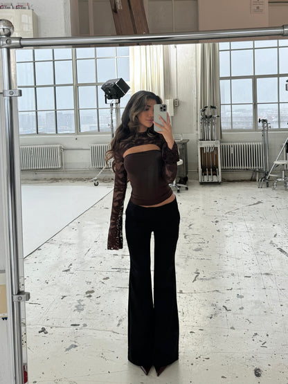 Lara lace long sleeve top - mørk brun