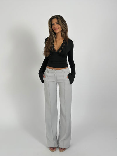 Vera Wide low waist bukser - lys grå