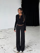 Button low waist bukser - sort stribet
