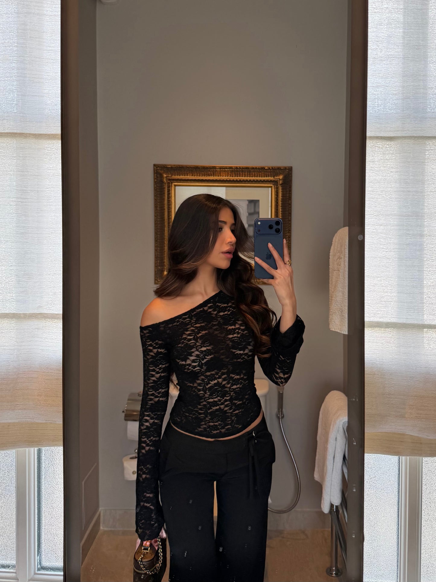 Rina lace top - sort