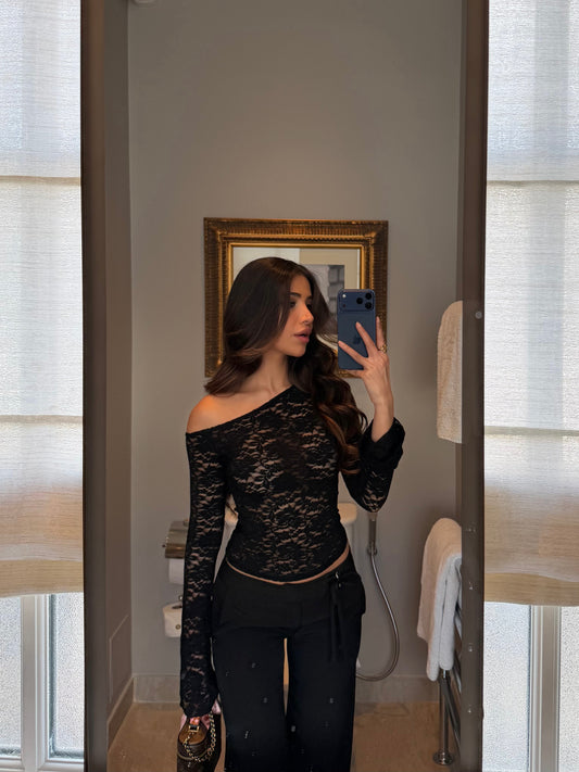 Rina lace top - sort