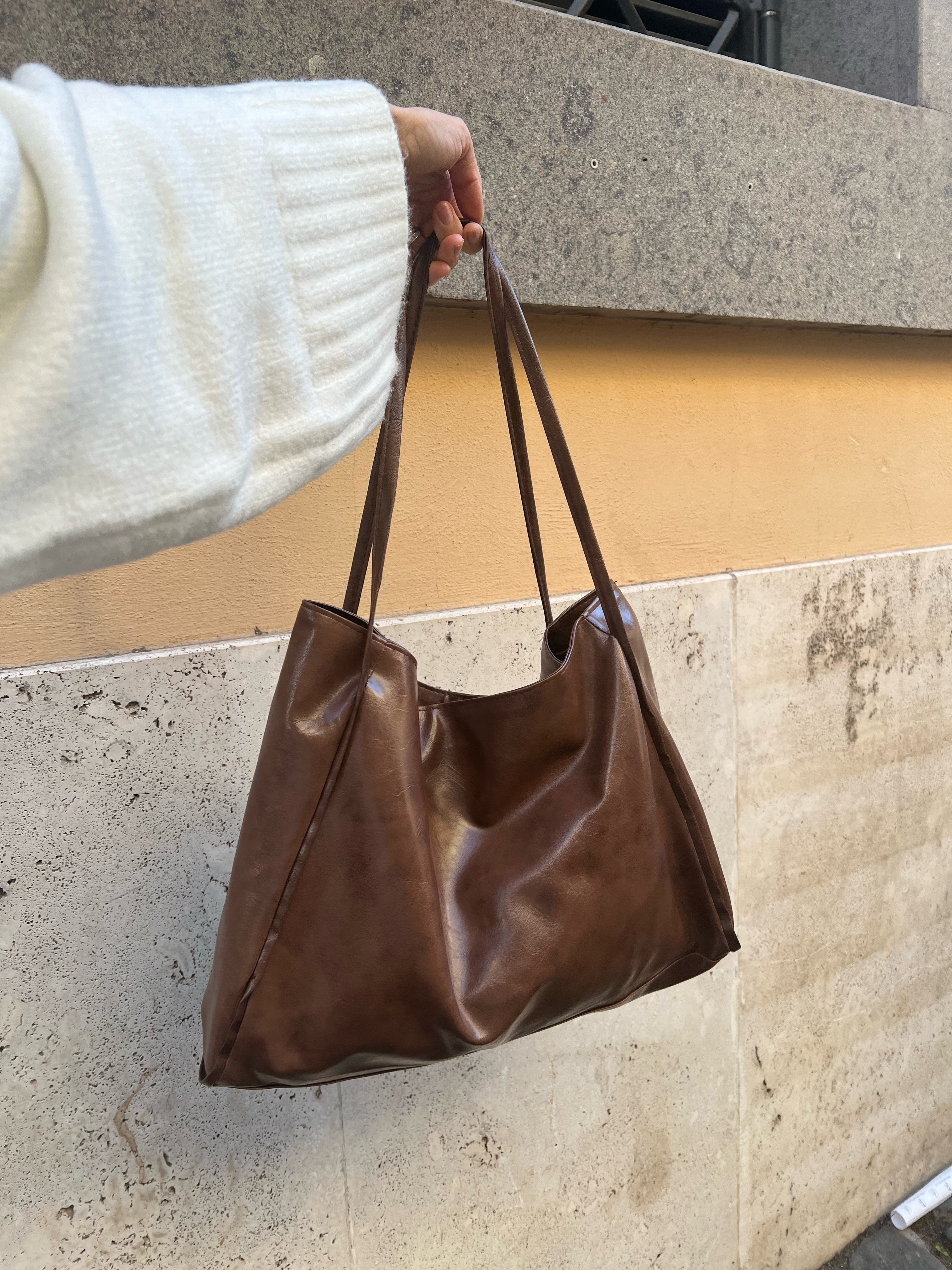 PU tote bag - brown