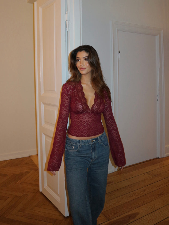 Mila Multi Lace Top Bordeaux